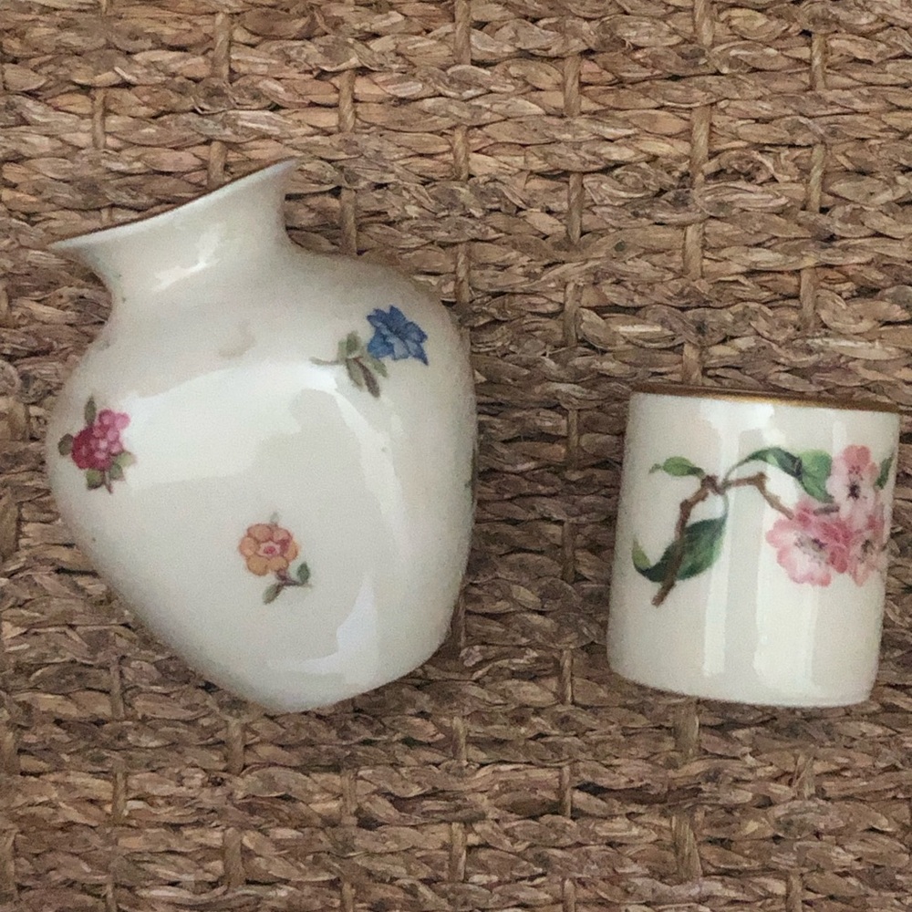 Vintage Seltmann Weiden White Porcelain Bud Vase and Floral Toothpick Holder
